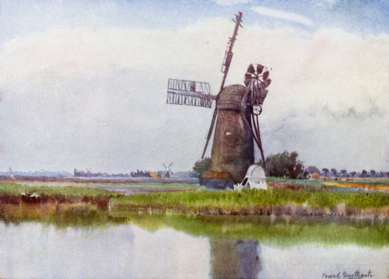 Norfolk Broads: Mill Country powyżej Stokesby (kolor lito) autorstwa Frank Southgate