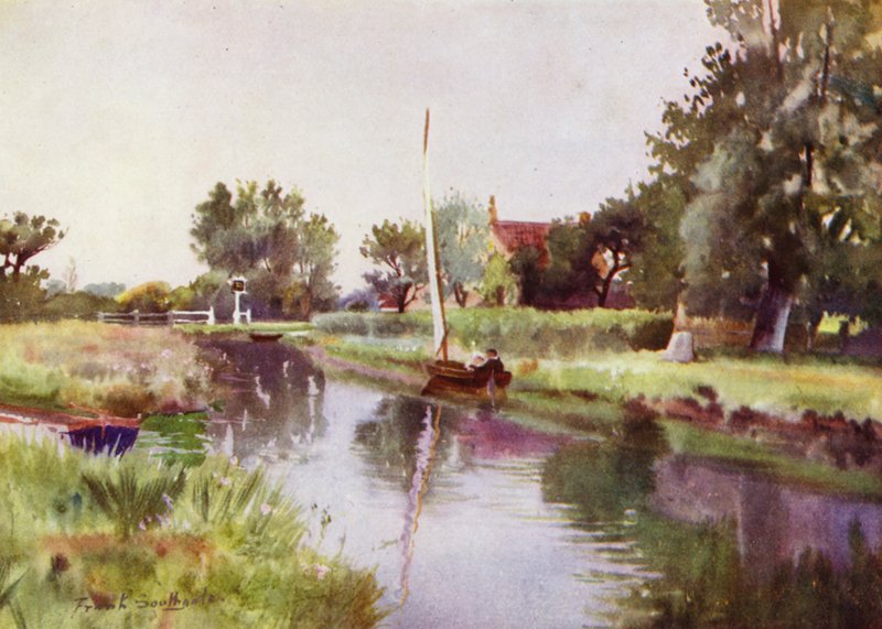 Norfolk Broads: zajazd „Pleasure Boat”, Hickling Broad (kolor lito) autorstwa Frank Southgate