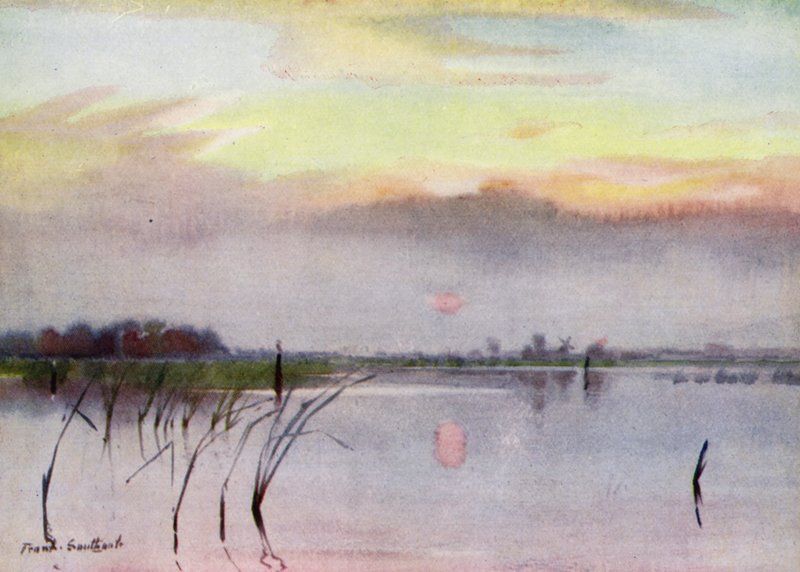 Norfolk Broads: Sunset, Heigham Sounds (kolor lito) autorstwa Frank Southgate