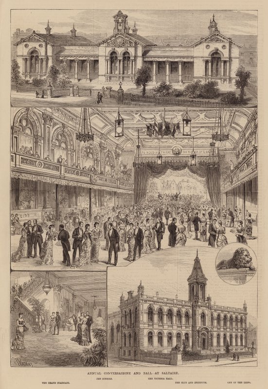 Doroczna rozmowa i bal w Saltaire, Yorkshire (grawerunek) autorstwa Frank Watkins