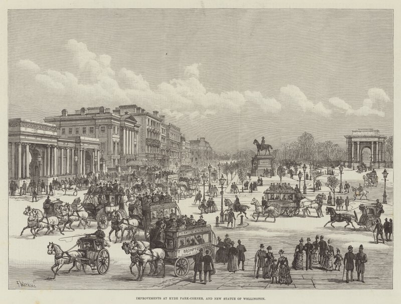 Ulepszenia w Hyde Park-Corner i nowa statua Wellington autorstwa Frank Watkins