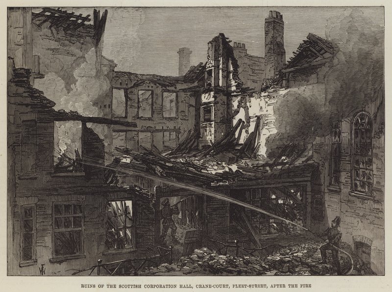 Ruiny Scottish Corporation Hall, Crane-Court, Fleet-Street, po pożarze autorstwa Frank Watkins