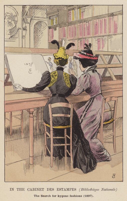W Gabinecie Estampes, Bibliotheque Nationale, poszukiwanie minionych mód, 1897 autorstwa François Courboin