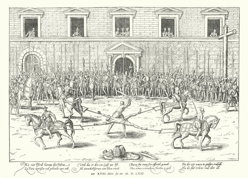 Egzekucja Jeana de Poltrota za zabójstwo Franciszka, księcia Guise, Paryż, 1563 autorstwa Franz Hogenberg