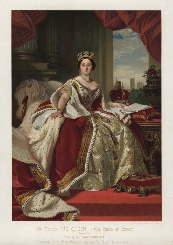 Królowa Wiktoria w swoich szatach stanu (kolor lito) autorstwa Franz Xaver  Winterhalter (after)