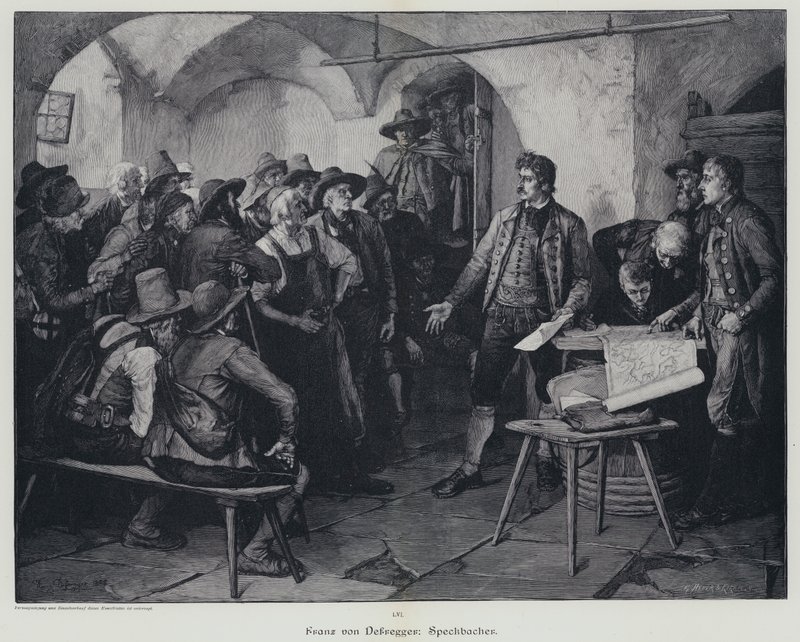 Josef Speckbacher, przywódca buntu Tyrolu przeciwko panowaniu Napoleona I (rycina) autorstwa Franz von (after) Defregger