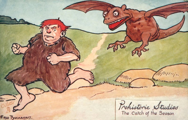 Badania prehistoryczne - połów sezonu (kolorowa litografia) autorstwa Fred Buchanan