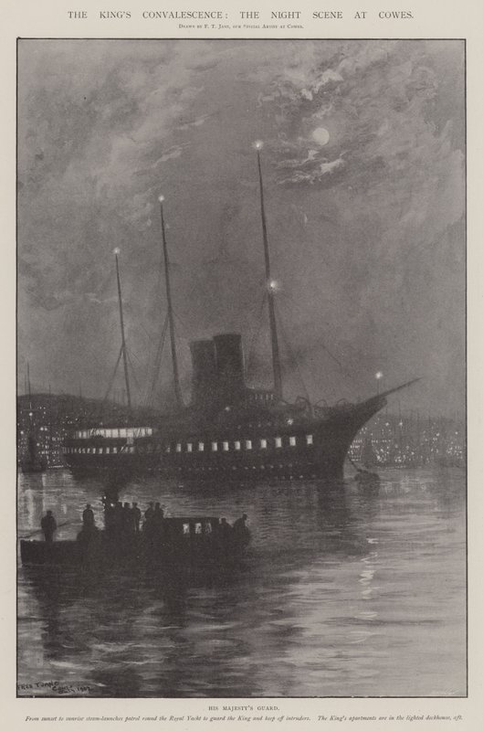 Rekonwalescencja króla, scena nocna w Cowes autorstwa Fred T. Jane