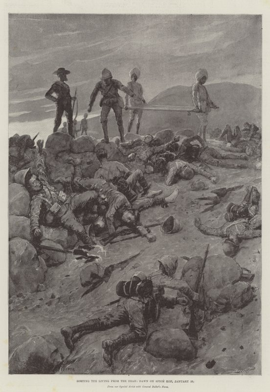Sorting the Living from the Dead, Dawn on Spion Kop, 25 stycznia autorstwa Frederic Villiers