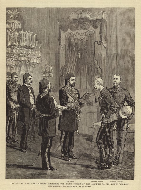 Wojna w Egipcie, chedyw przedstawiający Wielki Kordon Osmanieh Sir Garnet Wolseley autorstwa Frederic Villiers