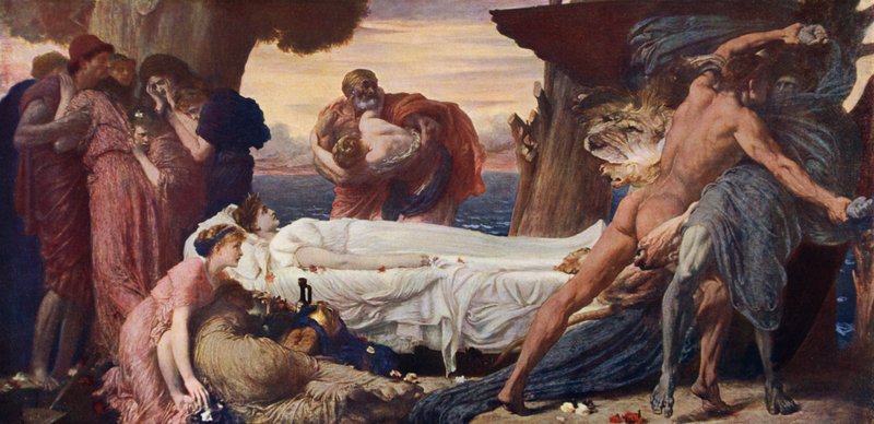 Herkules walczący ze Śmiercią o ciało Alkestis (kolor lito) autorstwa Frederic (after) Leighton