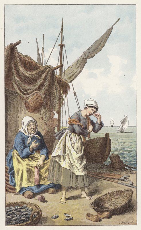Łowienie małży (kolor lito) autorstwa Frederic Theodore (after) Lix