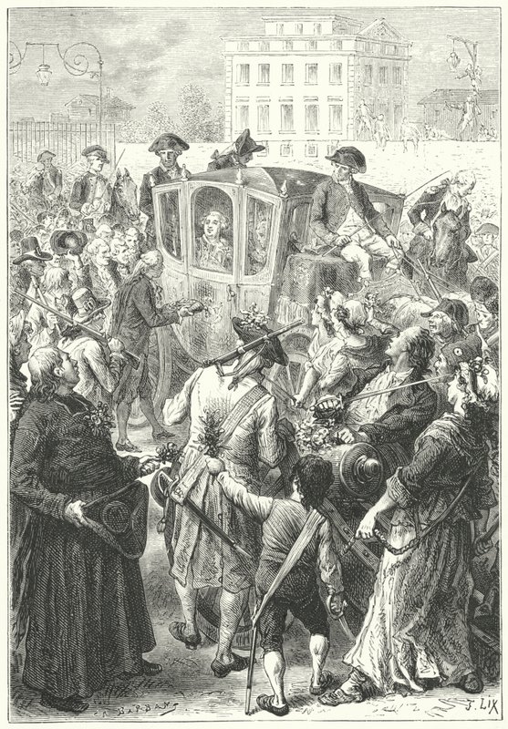 Ludwik XVI sprowadzony do Paryża po tym, jak tłum zaatakował Pałac Wersalski autorstwa Frederic Theodore (after) Lix