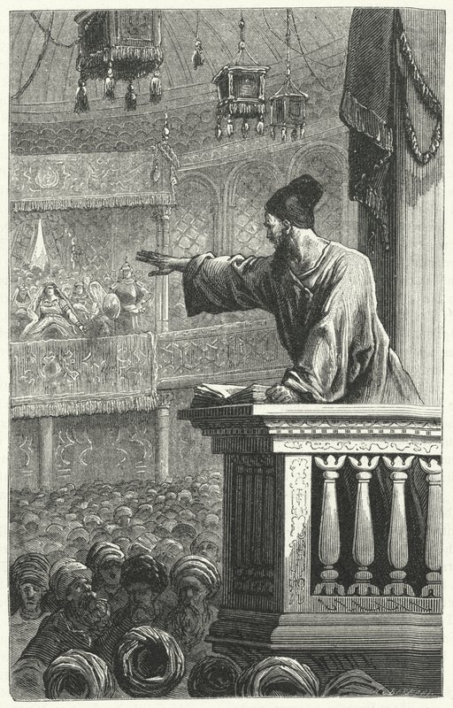 Imam czytający Koran (rycina) autorstwa Frederic Theodore Lix