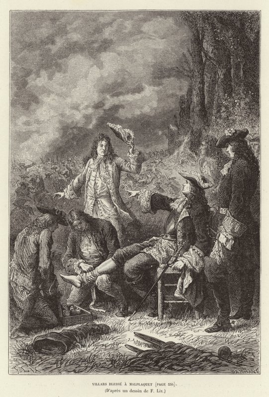 Villars błogosławi Malplaquet. Claude Louis Hector de Villars, marszałek Francji, ranny w bitwie pod Malplaquet, wojna o sukcesję hiszpańską autorstwa Frederic Theodore Lix