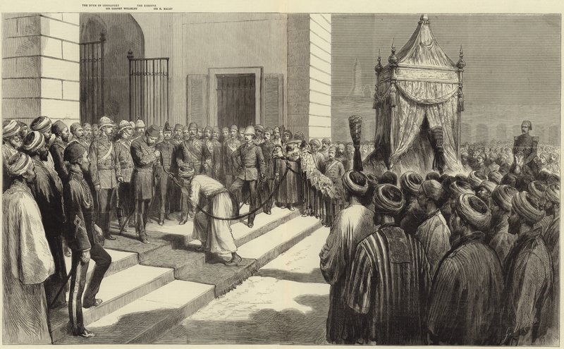 Khedive pozdrawiający święty dywan w Kairze przed jego wysłaniem do Mekki autorstwa Frederic Villiers