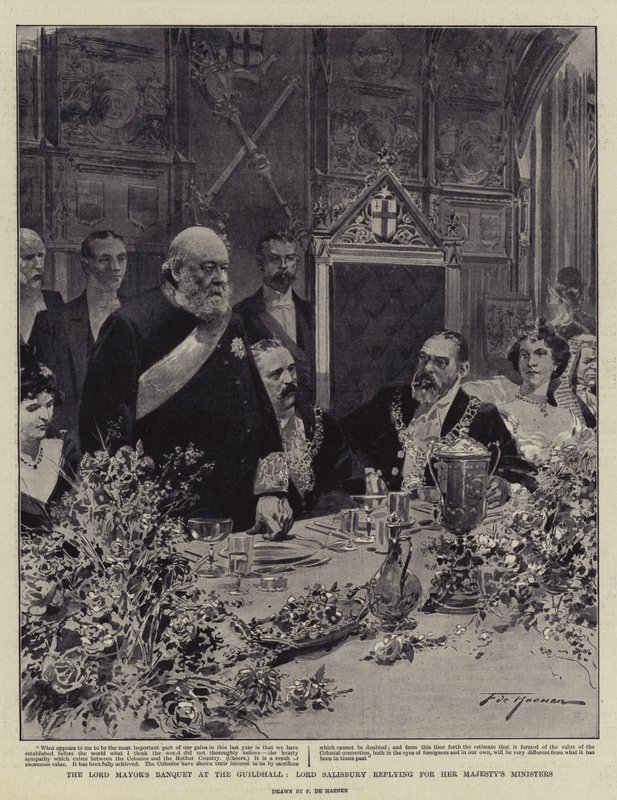 Bankiet Lorda Burmistrza w Guildhall, Lord Salisbury odpowiada w imieniu ministrów Jej Królewskiej Mości autorstwa Frederic de Haenen