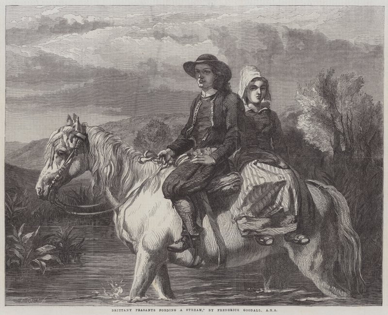 Chłopi z Bretanii brodzą w strumieniu autorstwa Frederick Goodall