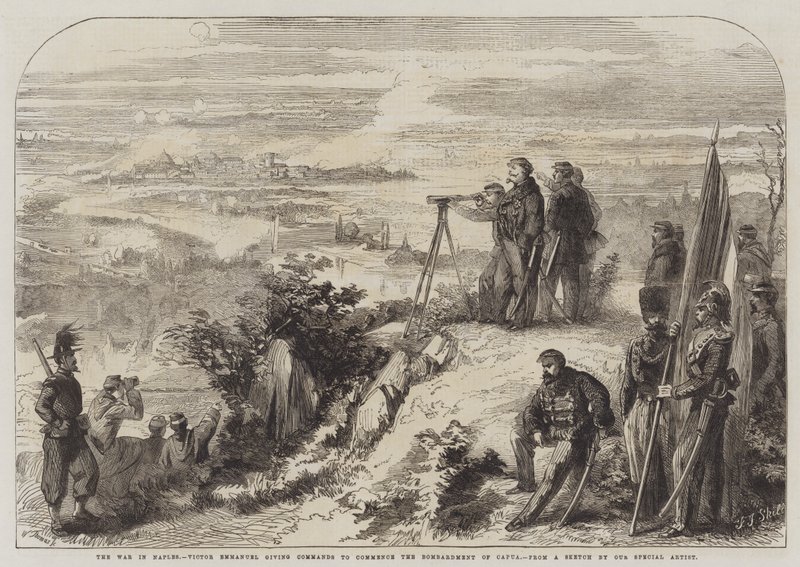 Wojna w Neapolu, Victor Emmanuel wydaje polecenia rozpoczęcia bombardowania Kapui autorstwa Frederick John Skill