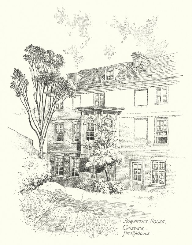 Dom Hogartha, Chiswick (litografia) autorstwa Frederick Adcock
