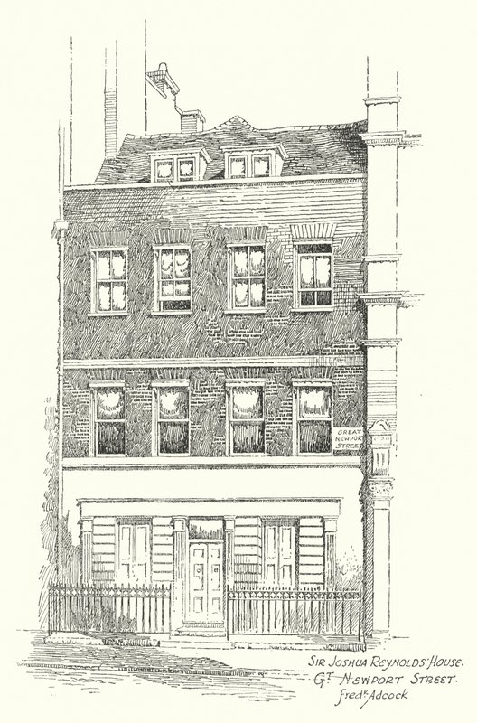 Dom Sir Joshuy Reynoldsa, Great Newport Street (litografia) autorstwa Frederick Adcock