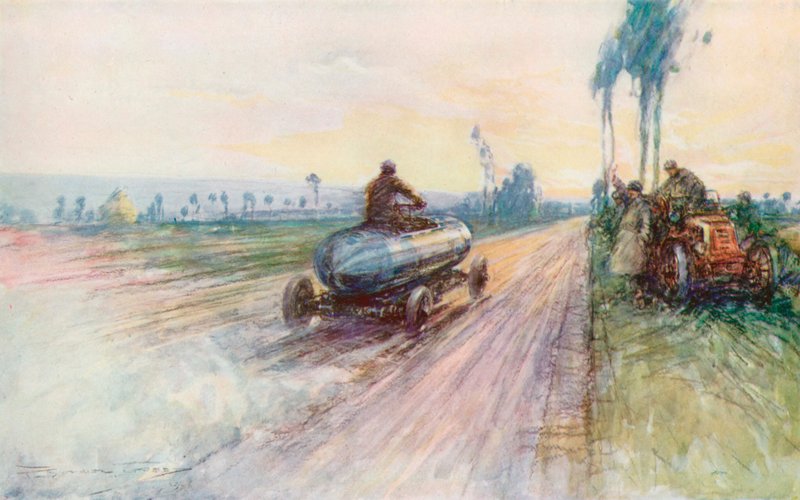 Jamais Contente z Jenatzy bije światowy rekord prędkości w 1899 roku (kolor lito) autorstwa Frederick Gordon (after) Crosby