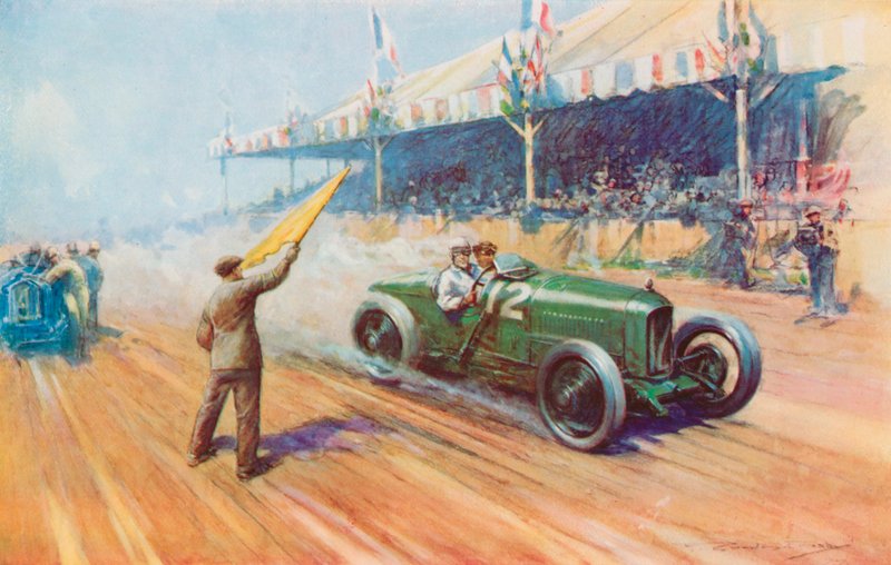 Sir Henry Segrave zdobywa pierwsze brytyjskie zwycięstwo w Grand Prix na dwulitrowym Sunbeam na torze Tours (kolor lito) autorstwa Frederick Gordon (after) Crosby