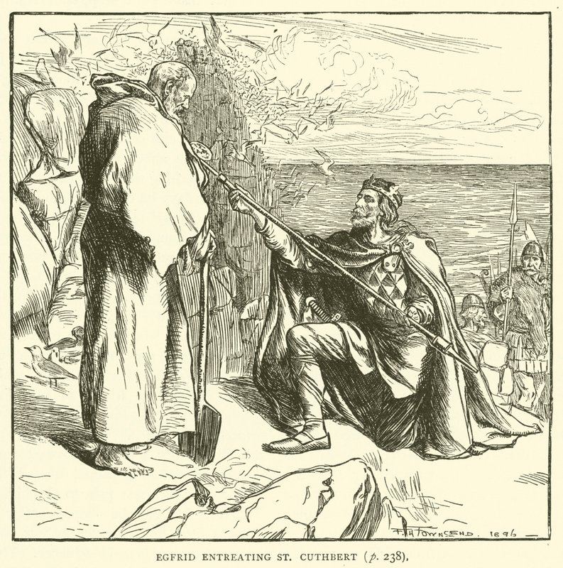 Egfrid błagający św. Cuthberta (rycina) autorstwa Frederick Henry Townsend