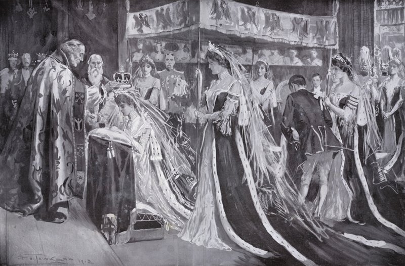 Koronacja królowej Aleksandry, małżonki króla Edwarda VII, przez arcybiskupa Yorku, Westminster Abbey, Londyn autorstwa Frederick Henry Townsend