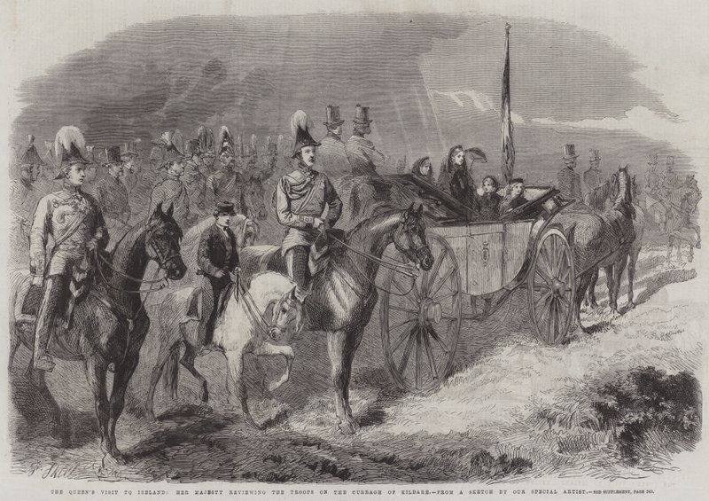 Wizyta królowej w Irlandii, Jej Wysokość dokonuje przeglądu wojsk na Curragh of Kildare autorstwa Frederick John Skill