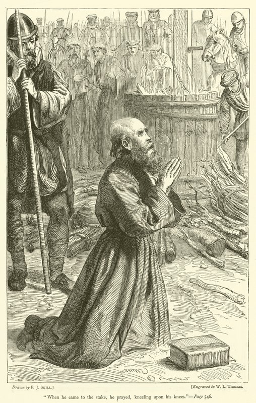 Kiedy podszedł do stosu, modlił się, klękając na kolanach autorstwa Frederick John Skill