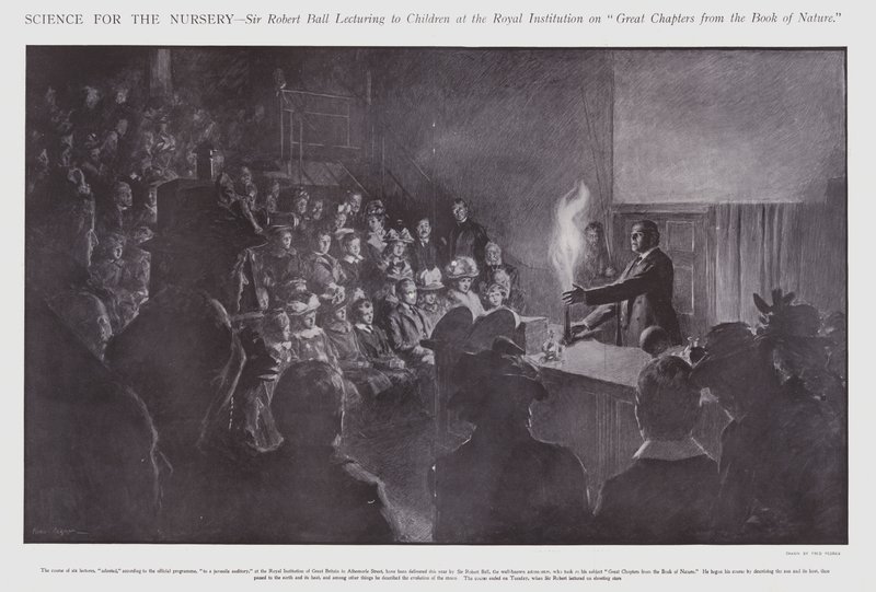 Sir Robert Ball wykłada dzieciom w Royal Institution (lito) autorstwa Frederick Pegram