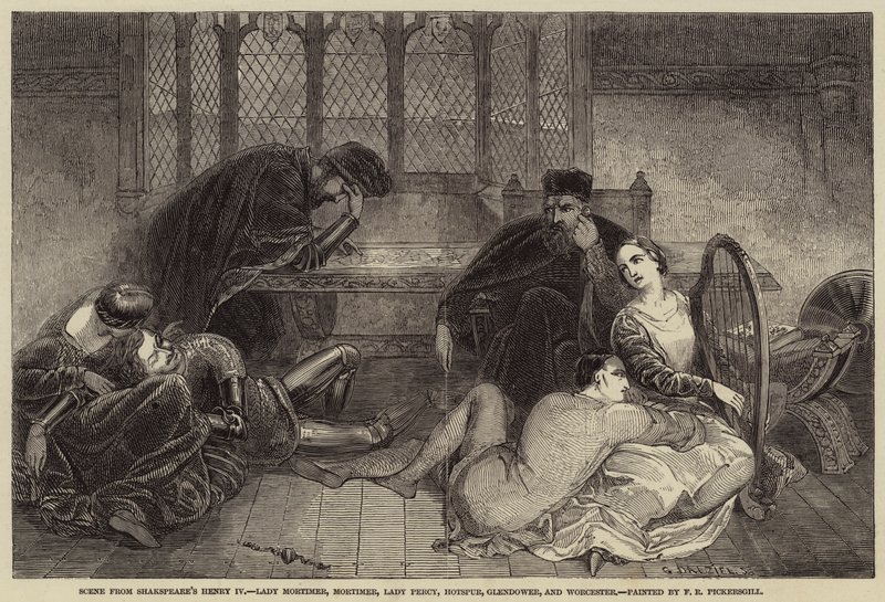 Scena z Henryka IV Szekspira, Lady Mortimer, Mortimer, Lady Percy, Hotspur, Glendowera i Worcestera autorstwa Frederick Richard Pickersgill