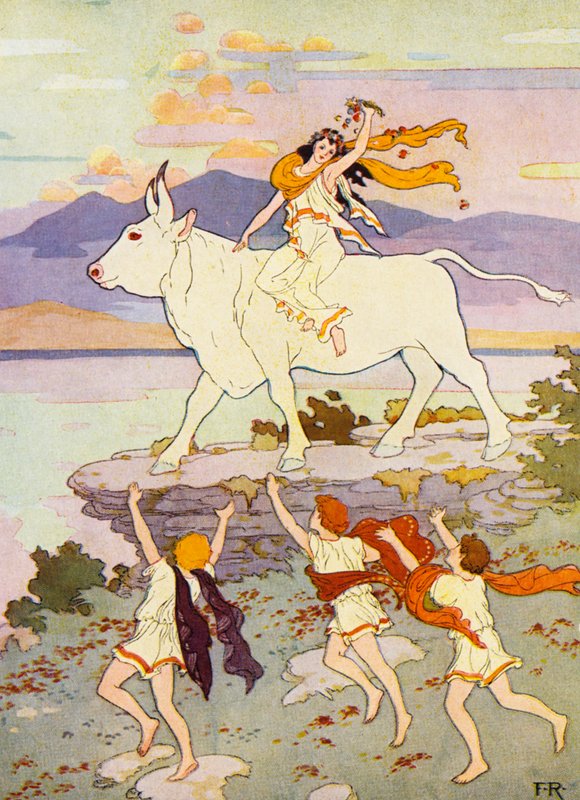 Europa machnęła ręką i zawołała "Do widzenia" (kolorowa litografia). autorstwa Frederick Richardson