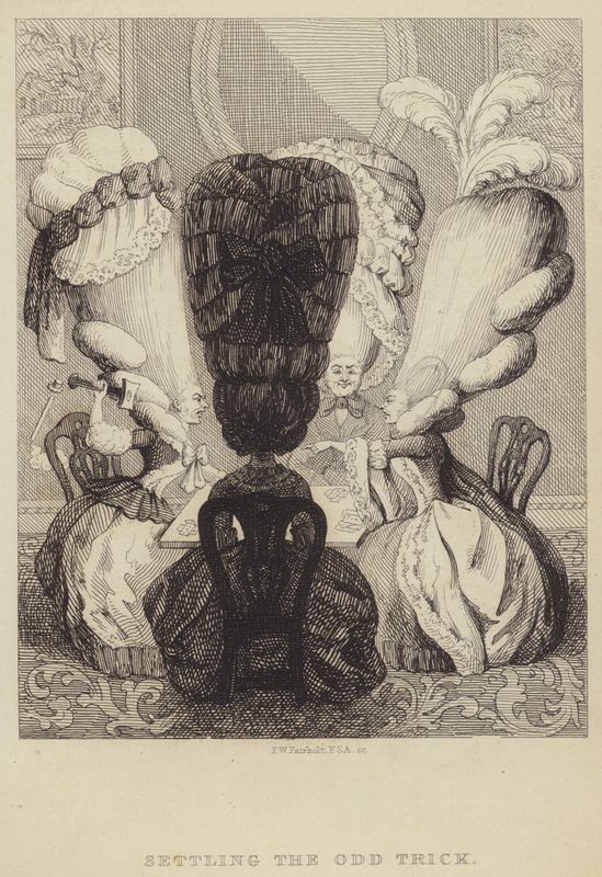 Settling the Odd Trick: satyra wyśmiewająca kobiece fryzury i mania grania autorstwa Frederick William Fairholt