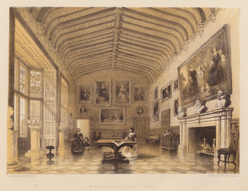 Wielka Sala Charlecote (akwatinta) autorstwa Frederick William Hulme
