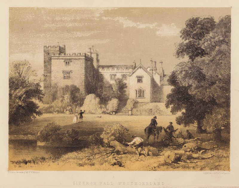 Sizergh Hall, Westmoreland (akwatinta) autorstwa Frederick William Hulme