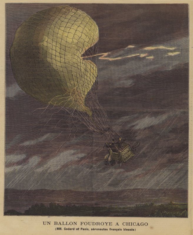 Balon uderzony piorunem nad Chicago autorstwa French School