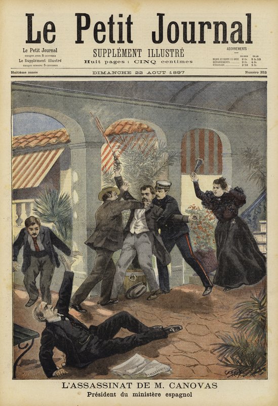 Zabójstwo Antonio Canovas del Castillo, premiera Hiszpanii, 8 sierpnia 1897 r autorstwa French School