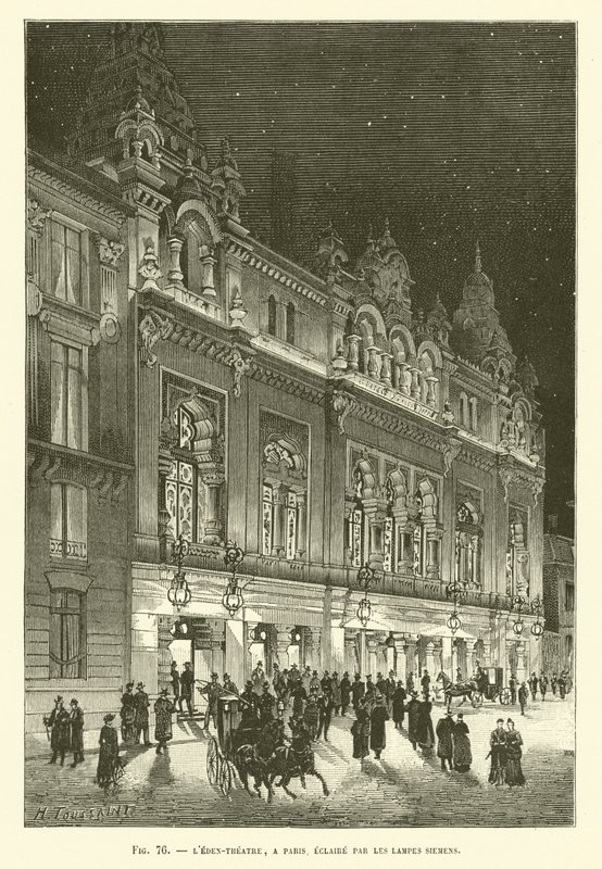 Teatr Den, w Paryżu oświetlony lampami Siemens autorstwa French School