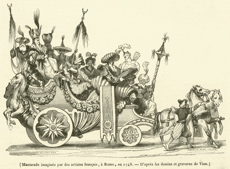 Maskarada wymyślona przez francuskich artystów w Rzymie w 1748 r. autorstwa French School