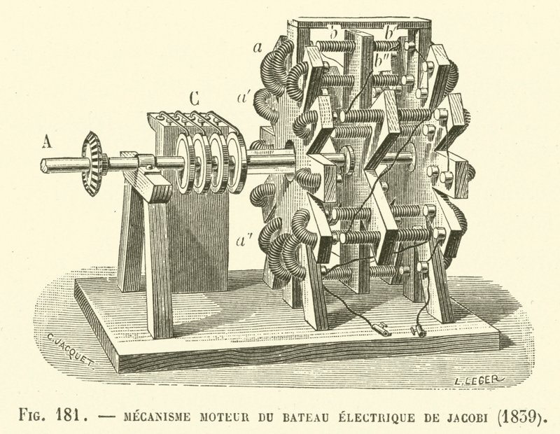 Mechanizm silnika łodzi elektrycznej Jacobiego, 1839 r autorstwa French School