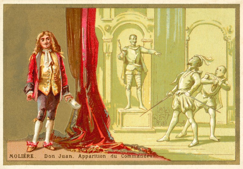 Moliere, francuski dramaturg i scena ze swojej sztuki Don Juan autorstwa French School