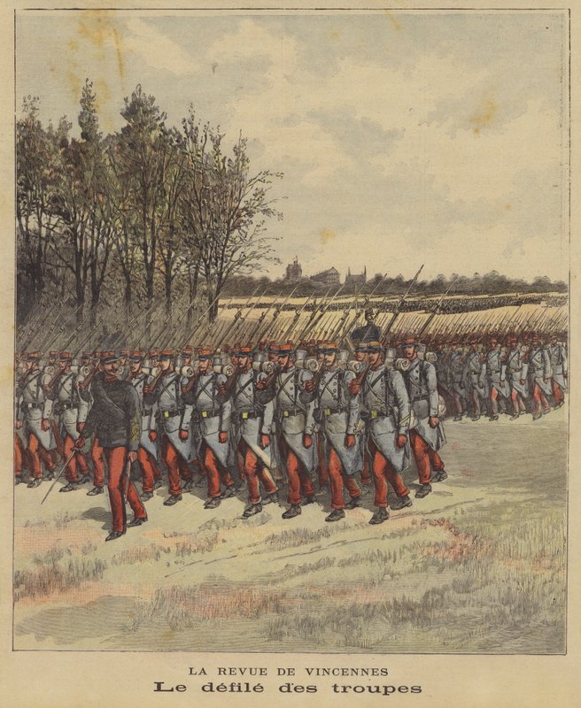 Parada wojsk na przeglądzie armii francuskiej pod Vincennes autorstwa French School
