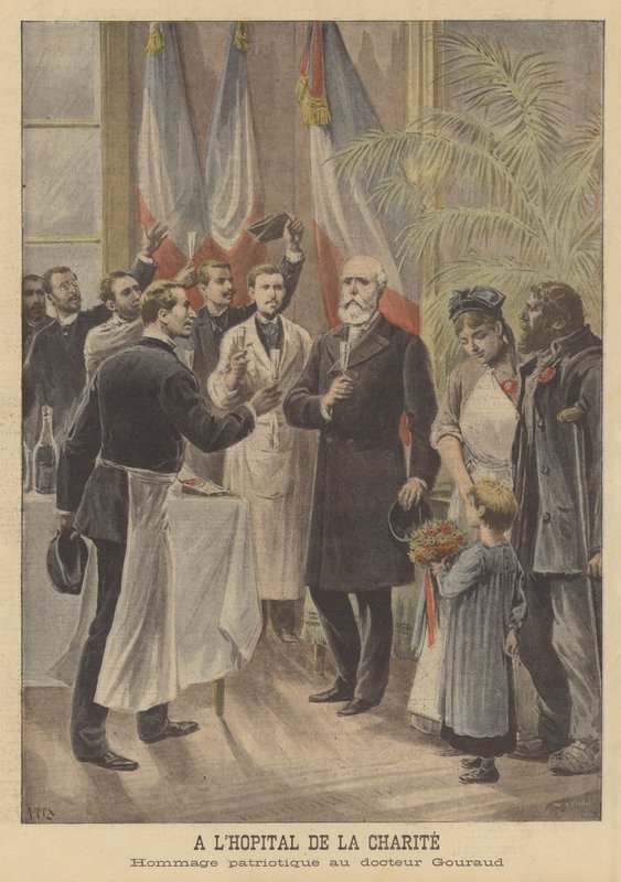 Patriotyczny hołd ku czci doktora Gourauda w Hopital de la Charite w Paryżu autorstwa French School