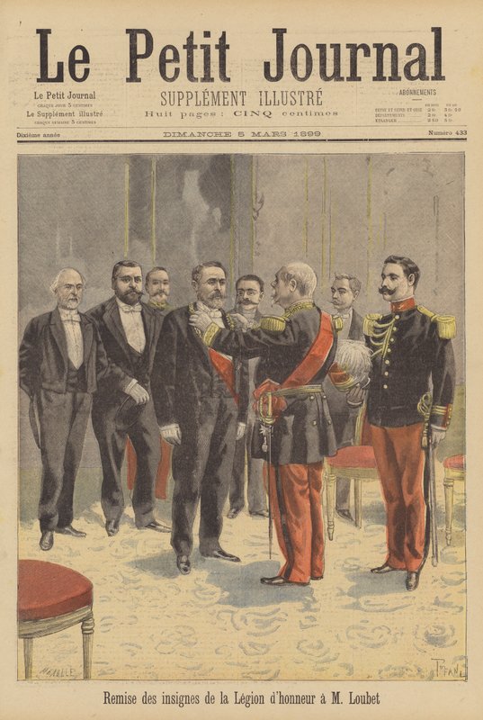 Prezydent Francji Loubet otrzymuje insygnia Legii dHonneur autorstwa French School