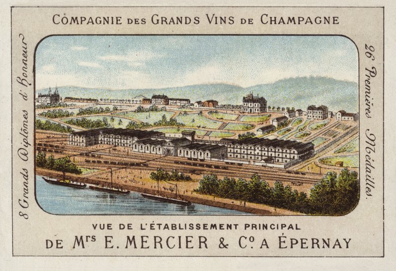 Siedziba firmy E Mercier und Co, producenci szampana, Epernay, Francja (chromolitho) autorstwa French School