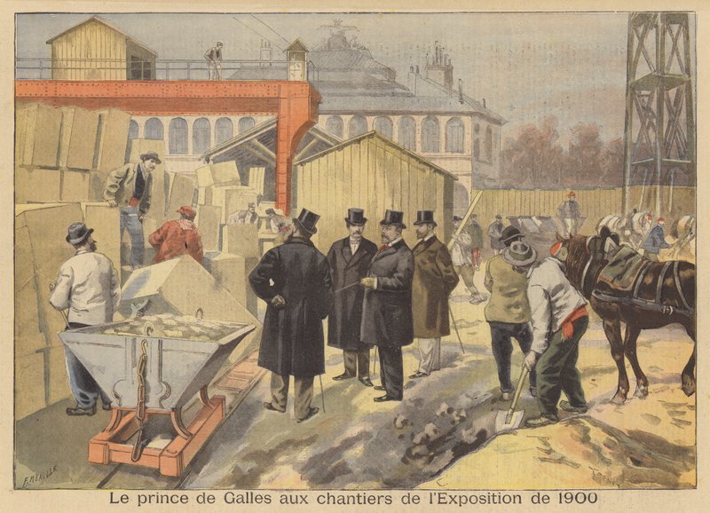 Książę Walii odwiedzający miejsce Wystawy Powszechnej z 1900 roku w Paryżu autorstwa French School