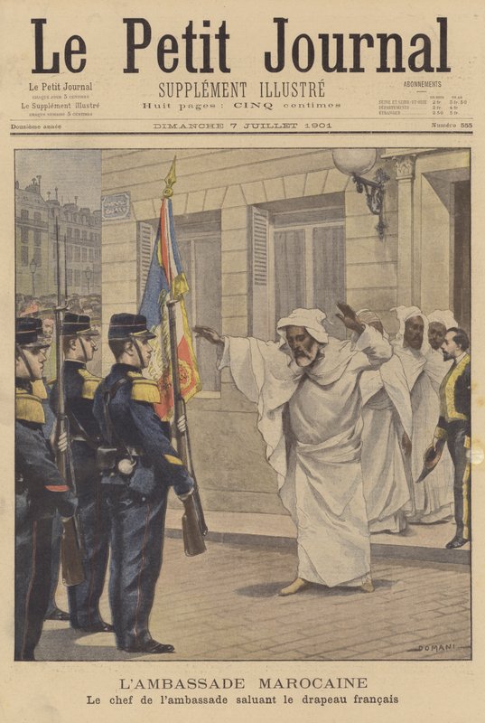 Szef ambasady marokańskiej we Francji pozdrawiając francuską flagę autorstwa French School