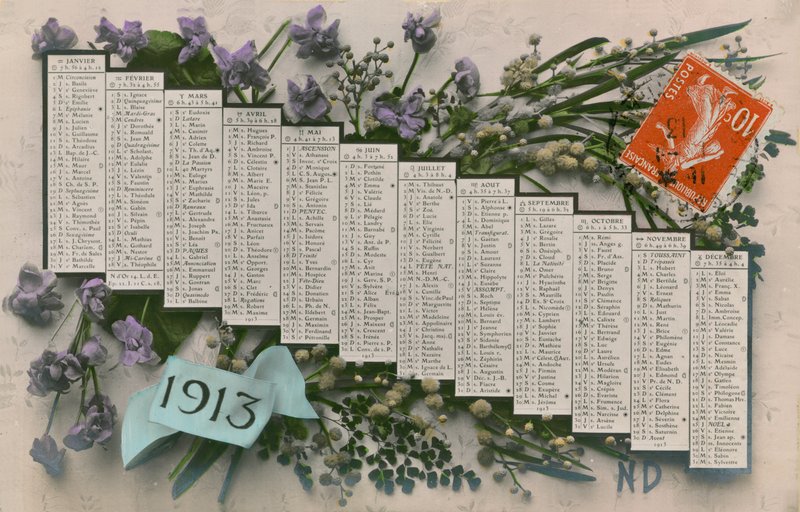Kalendarz 1913. Pocztówka wysłana w 1913 roku. autorstwa French Photographer
